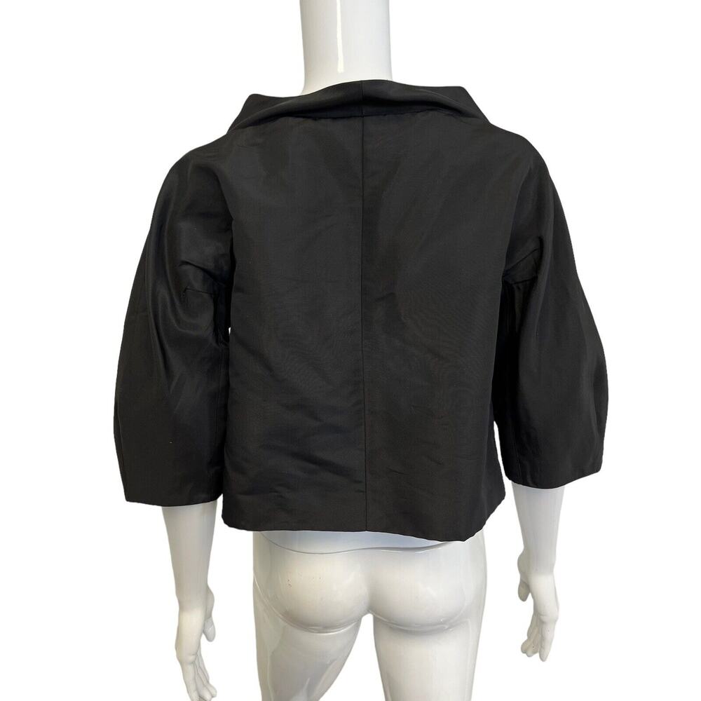 TERI JON RICKIE FREEMAN Black Silk Cropped 3/4 Sleeve Evening Blazer Jacket 6 - Picture 2 of 4